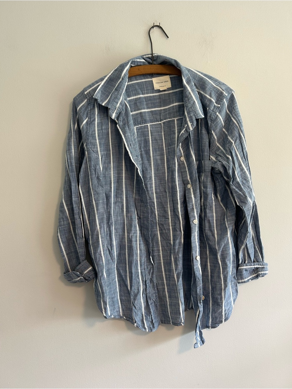 American Eagle Outfitters Blue and White Striped Button-Down Shirt